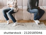 Cropped image of two spouses husband and wife couple divorce, arguing, having marriage problems. Misunderstaning between partners. Psychology therapy. Cheating, abuse in relationship