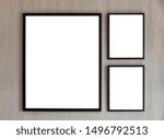 Small photo of blank picture frame template set on wall. Set of Modern design element for your product mockup for presentation.