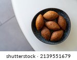 Small photo of Stuffed Meatballs called Kibbeh pronounced kibbe, kebbah, kubbeh, kubbah or kubbi or Icli Kofte popular dish in Middle Easte