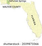 Walton County and city of DeFuniak Springs location on Florida map