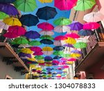 Bright Umbrellas Handing Above...