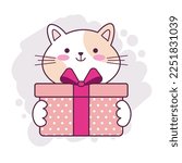 Cute Kawaii Cat Holding A Gift...