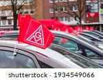 Small photo of Kiel, Germany, March 12th, 2021 - Today demonstration of the union IG Metall with a car rally on the parade ground in the city center for the future of domestic jobs and for higher wages and salarie