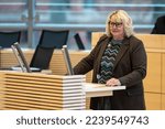 Small photo of Kiel, Germany, December 16, 2022 Plenary session in the Landeshaus Kiel Member of Parliament Jette Waldinger-Thiering during her speech in front of the plenum