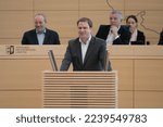 Small photo of Kiel, Germany, December 16, 2022, plenary session in the Landeshaus in Kiel, MP Christopher Vogt from the FDP during his speech to the plenum