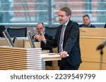 Small photo of Kiel, Germany, December 16, 2022 Plenary session in the Landeshaus Kiel Prime Minister Daniel Gunther during his speech in front of the plenum