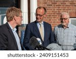 Small photo of Kiel, Germany, June 26, 2023, Portrait of CDU Chairman Friedrich Merz and Prime Minister HH Daniel Gunther at a meeting in Schleswig-Holstein