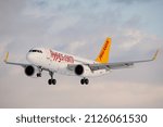 Small photo of Lviv, Ukraine - January 15th, 2021: Pegasus Airlines Airbus A320 NEO landing in Lviv Airport. High-quality photo