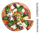fresh vegetarian pizza with... | Shutterstock . vector #1299834970