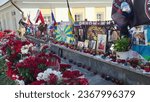 Small photo of Spontaneous national memorial for the fallen soldiers of the Wagner PMCs in Moscow. Memorial of the soldiers private military company Yevgeny Prigozhin Wagner - Moscow, Russia, August 30, 2023