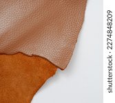 Small photo of leather. cow-hide. Close up photo of Havana cowhide with white background. suitable for skin photo needs. leather industry. product photos