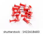 set of red push pins isolated... | Shutterstock . vector #1422618683
