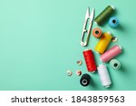sewing supplies on mint... | Shutterstock . vector #1843859563