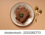 Concept of sweet food, Tiramisu cake, top view