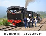 Small photo of Indonesian railway mountain tour with steam locomotive from Ambarawa to Bedono Station. September 2019. Lokomotif Uap Indonesia.