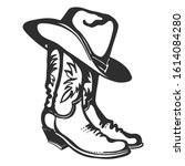 Cowboy Boots And Hat. Vector...