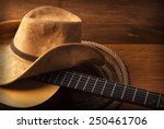American Country music background with guitar and cowboy hat