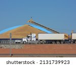 Small photo of Dalwallinu, Western Australia, 12 27 2021 Wide shot of Wheat bins and silos, in the wheat belt, at harvest time.