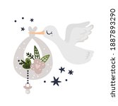 stork carries a newborn. hello... | Shutterstock .eps vector #1887893290