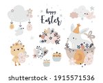 easter collection with bunny in ... | Shutterstock .eps vector #1915571536