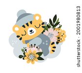 baby tiger with blooming... | Shutterstock .eps vector #2001980813