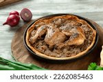 Small photo of Palestinian musakhan, chicken thigh with cooked onions and sumac, Arabic oriental food