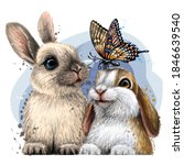 little rabbits with a butterfly ... | Shutterstock .eps vector #1846639540