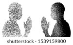 Small photo of Silhouette of a person praying with their hands together and what happens after prayer, relaxation, transmutation, spirituality.