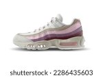 Small photo of White sneaker with red, purple accent color on a isolated white background