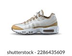 Small photo of White sneaker with beige, brown accent color on a isolated white background