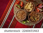 Small photo of Egyptian Breakfast - Traditional egyptian food, middle eastern food foul medames It's also Ramadan food, and Falafel or Egyptian falafel.