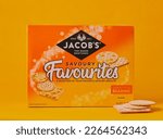 Small photo of Mansfield,Nottingham,United Kingdom, 20th February 2023:Studio product shot of box of Jacob's cracker biscuits, Jacob's the brand name is owned by the Jacob Fruitfield Food Group part of Valeo Foods.