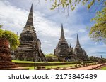 Small photo of The Prang in Wat Phra Si Sanphet, which means "Temple of the Holy, Splendid Omniscient", was the holiest temple in Ayutthaya Thailand.