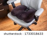 A view of a seat cushion on an office chair.
