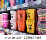 Small photo of Los Angeles, California, United States - 02-01-2023: A view of several cartons of Rebel ice cream, on display at a local grocery store.