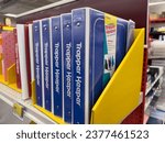 Small photo of Los Angeles, California, United States - 09-30-2023: A view of several Mead Trapper Keeper binders, on display at a local retail store.
