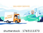 express delivery truck with man ... | Shutterstock .eps vector #1765111373