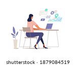woman works at the computer.... | Shutterstock .eps vector #1879084519