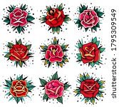 old school tattoo roses set.... | Shutterstock .eps vector #1795309549