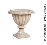 Small photo of Big Park garden Outdoor landscape flowerpot for flowers and shrubs in classic ancient greek style, made of plastic like stone with beige vintage patina, isolated on white background