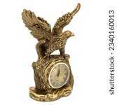Small photo of eagle bird Antique Marble Bronze golden Retro Mantel Vintage Table clock isolated with Decorative figurine sculpture. Empire Style Decorative Time Pieces Statue for Living Room and Bedrooms.