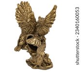 Small photo of Bird owl Antique Marble Bronze golden Retro Mantel Vintage Table clock isolated with Decorative figurine sculpture. Empire Style Decorative Time Pieces Statue for Living Room and Bedrooms.
