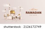 Mosque building realistic 3d design isolated with one color background suitable for Ramadan Kareem Template