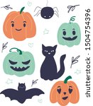 cute halloween pumpkin... | Shutterstock .eps vector #1504754396