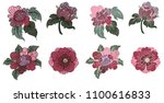 peony flower line thai style... | Shutterstock .eps vector #1100616833