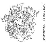 japanese koi tattoo design with ... | Shutterstock .eps vector #1145171693