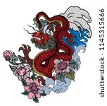 red dragon tattoo.hand drawn... | Shutterstock .eps vector #1145315666