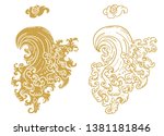 line thai wave tattoo.japanese... | Shutterstock .eps vector #1381181846