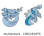 line thai wave tattoo.japanese... | Shutterstock .eps vector #1381181870
