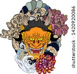 japanese demon's mask tattoo... | Shutterstock .eps vector #1420920086